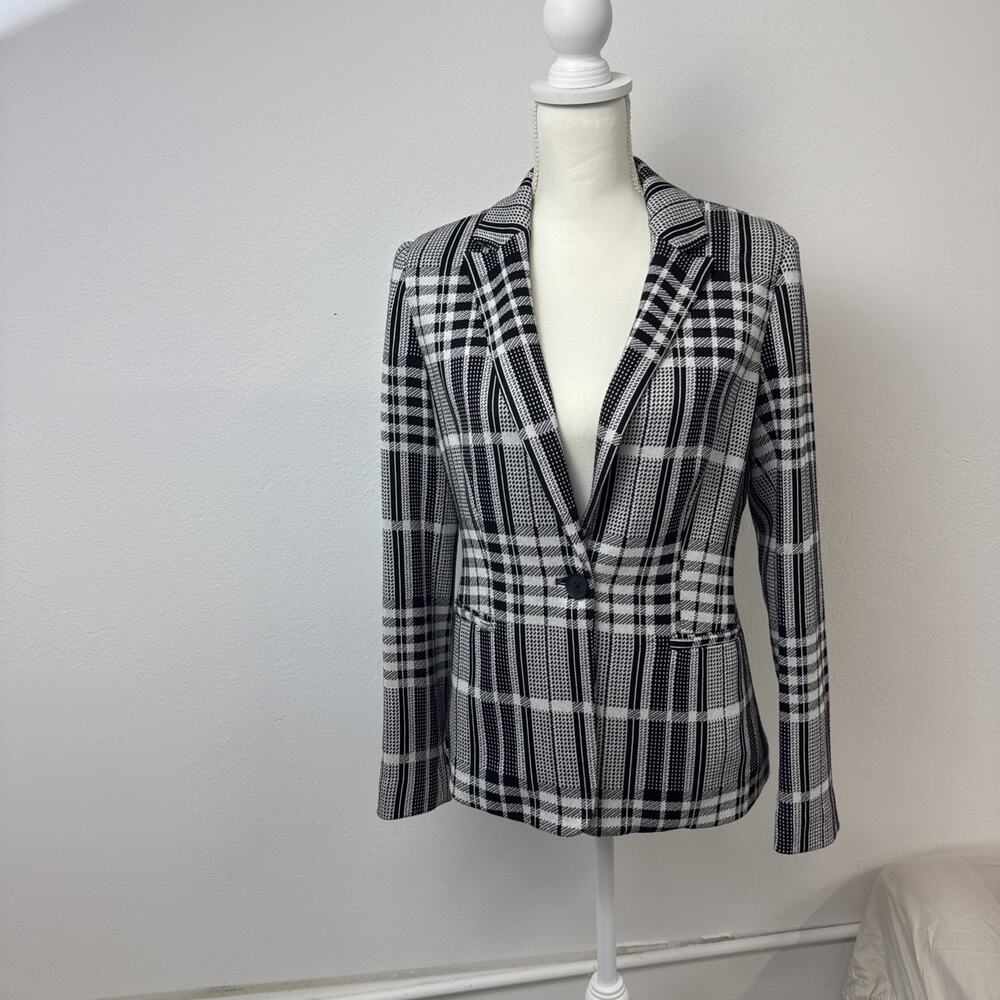 Philosophy Black/White Plaid Casual Chic Office Workwear Open Blazer Jacket S